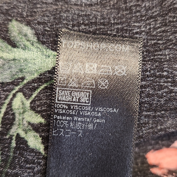 Black Midi Dress with Pink Floral Print and Deep V Neck - Picture 5 of 12